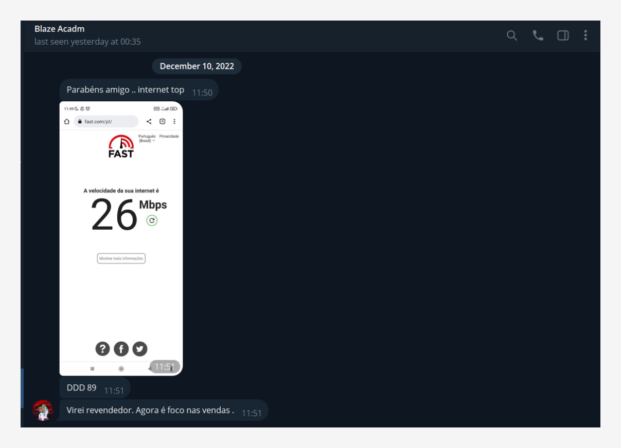 A Prova da Oportunidade: Speedtest com mensagem 'Virei revendedor'